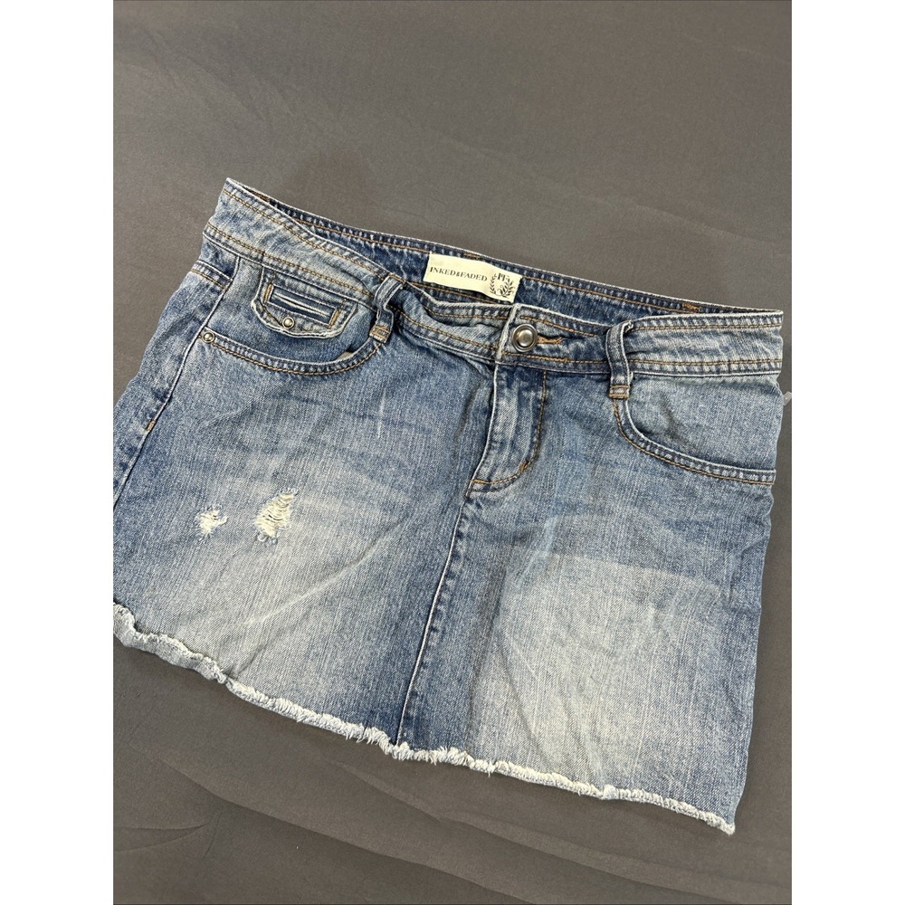 Inked & Faded Women's Distressed Denim Mini Skirt Sz Medium